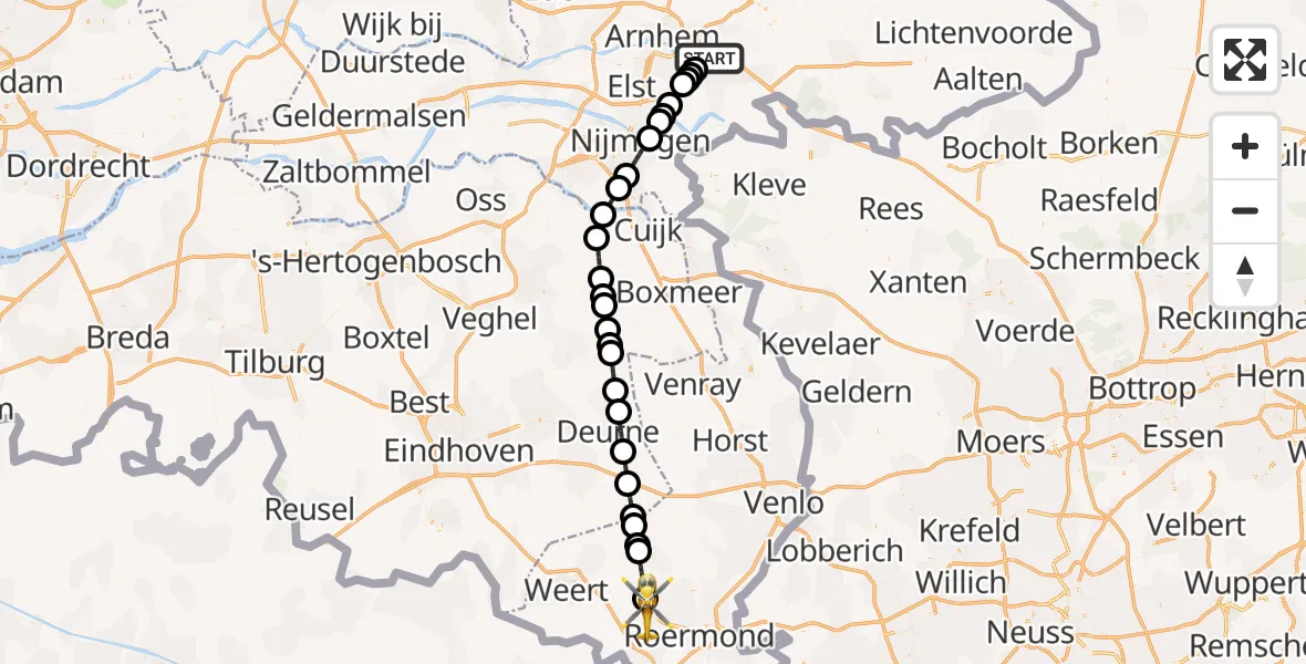 Vluchtroute Traumahelikopter Duiven - Baexem, 29 oktober 2026, 15:47