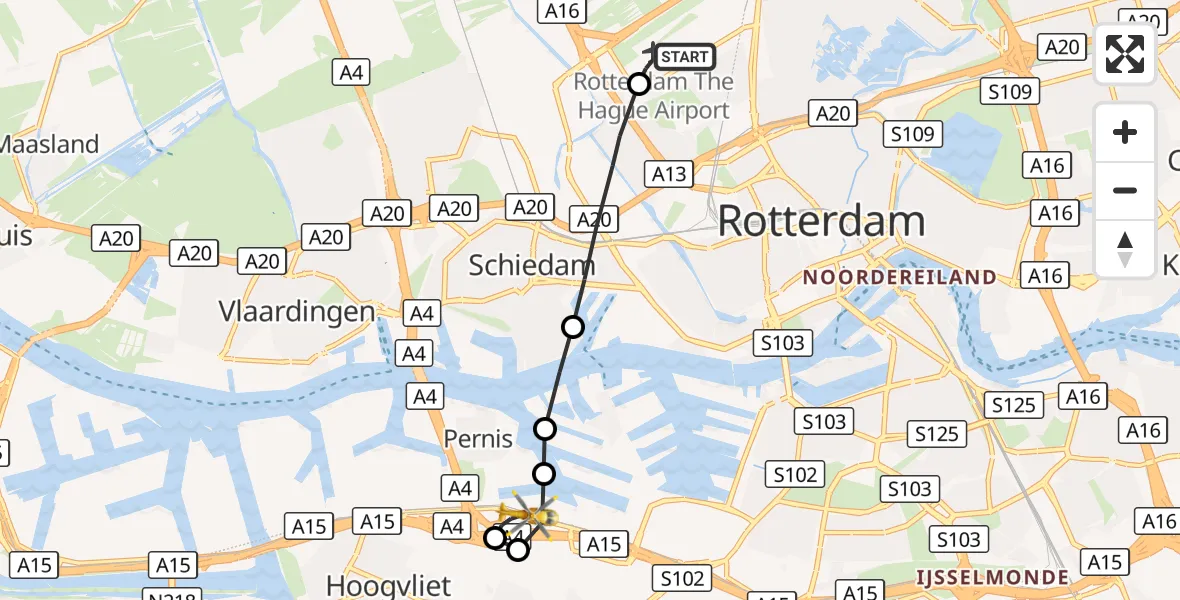 Vluchtroute Traumahelikopter Rotterdam The Hague Airport - Pernis Rotterdam, 29 oktober 2026, 15:54