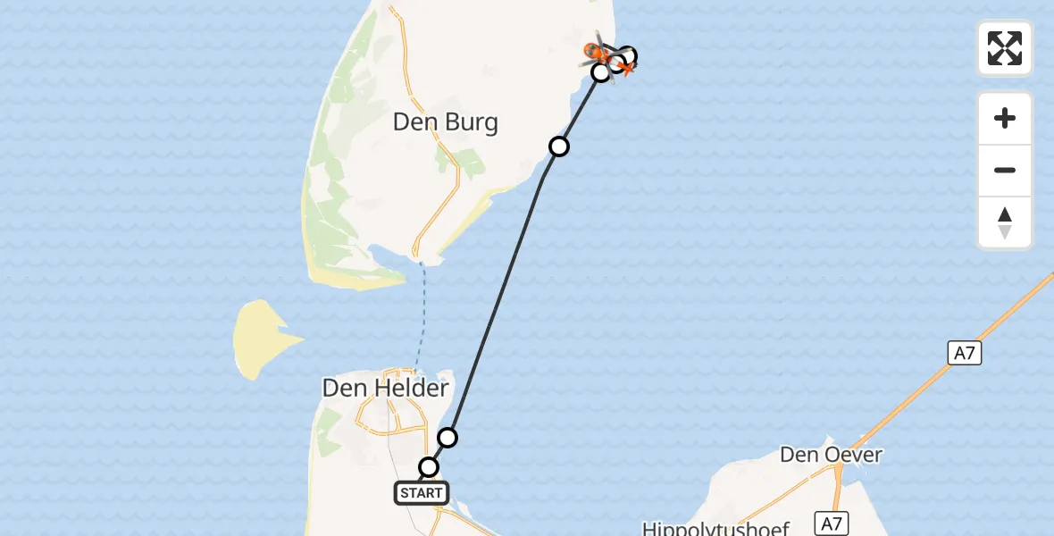 Vluchtroute Kustwachthelikopter Militair vliegveld De Kooy / Den Helder Airport - Oosterend, 29 oktober 2026, 16:10