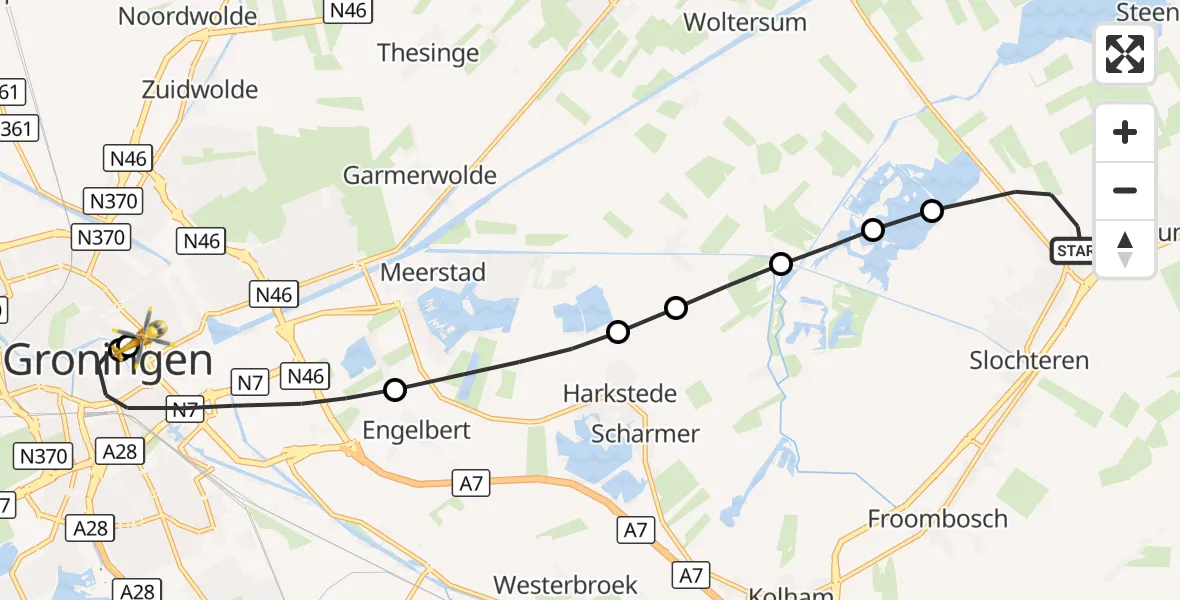 Vluchtroute Traumahelikopter Schildwolde - Universitair Medisch Centrum Groningen, 29 oktober 2026, 16:14