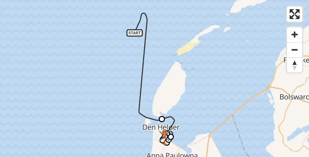 Vluchtroute Kustwachthelikopter Noordzee - Militair vliegveld De Kooy / Den Helder Airport, 29 oktober 2026, 16:44