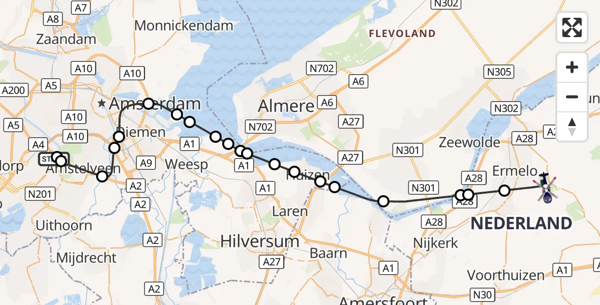 Vluchtroute Politiehelikopter Amsterdam Vliegveld Schiphol - Ermelo, 29 oktober 2026, 17:24