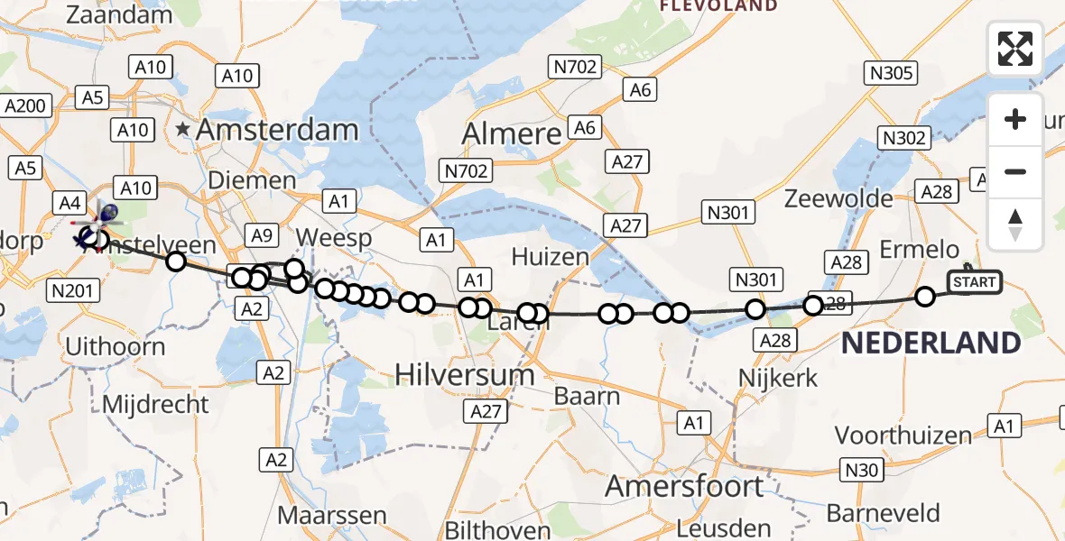 Vluchtroute Politiehelikopter Ermelo - Amsterdam Vliegveld Schiphol, 29 oktober 2026, 17:59
