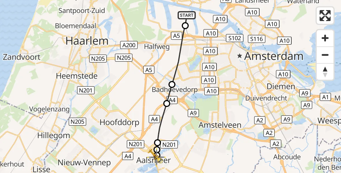 Vluchtroute Traumahelikopter Amsterdam Heliport - Aalsmeer, 30 oktober 2026, 10:39