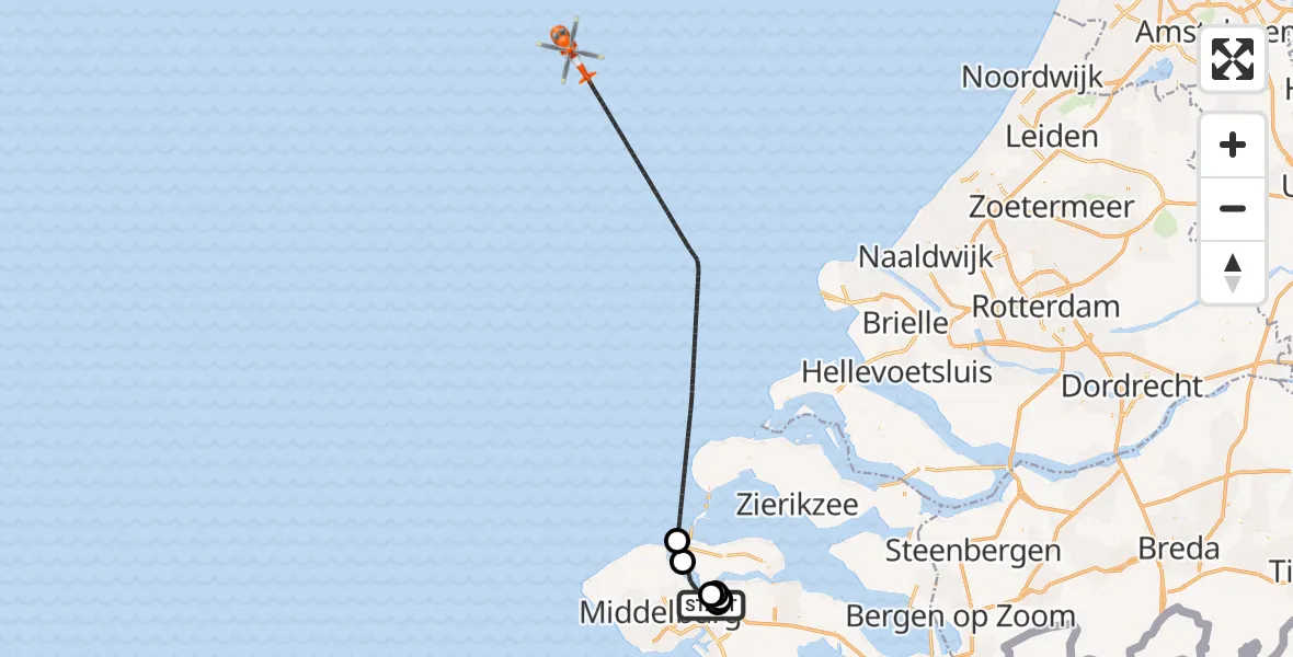 Vluchtroute Kustwachthelikopter Vliegveld Midden-Zeeland - Noordzee, 30 oktober 2026, 11:45