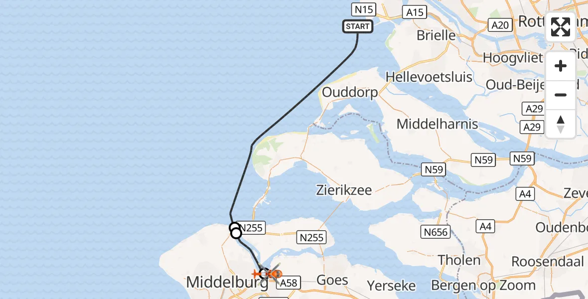 Vluchtroute Kustwachthelikopter Noordzee - Arnemuiden, 30 oktober 2026, 13:49