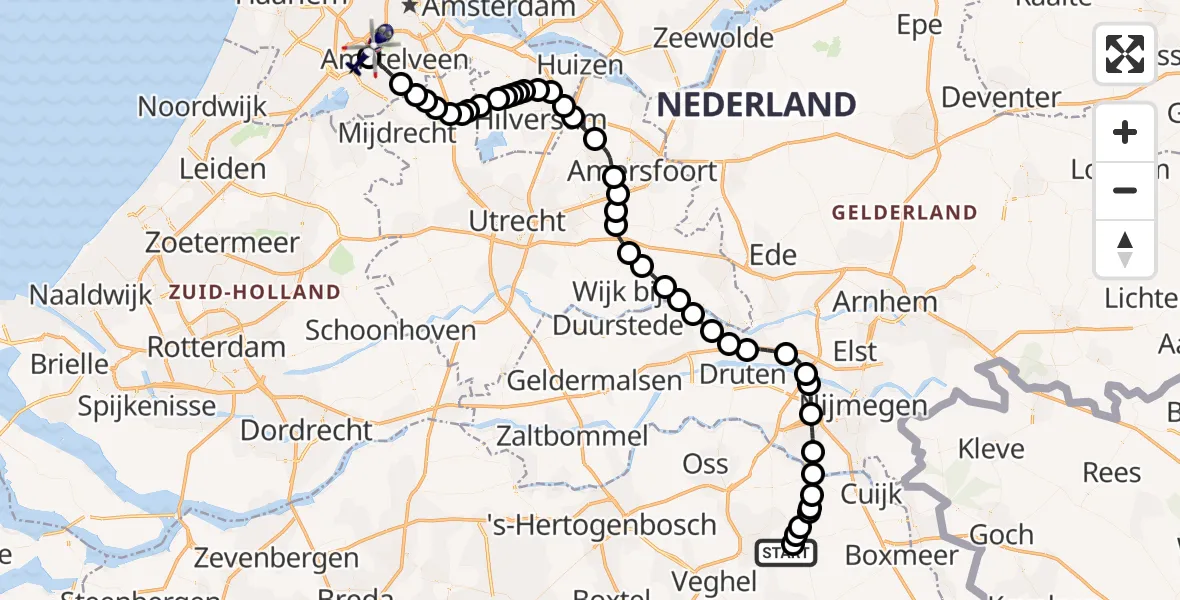 Vluchtroute Politiehelikopter Vliegbasis Volkel - Amsterdam Vliegveld Schiphol, 30 oktober 2026, 14:08