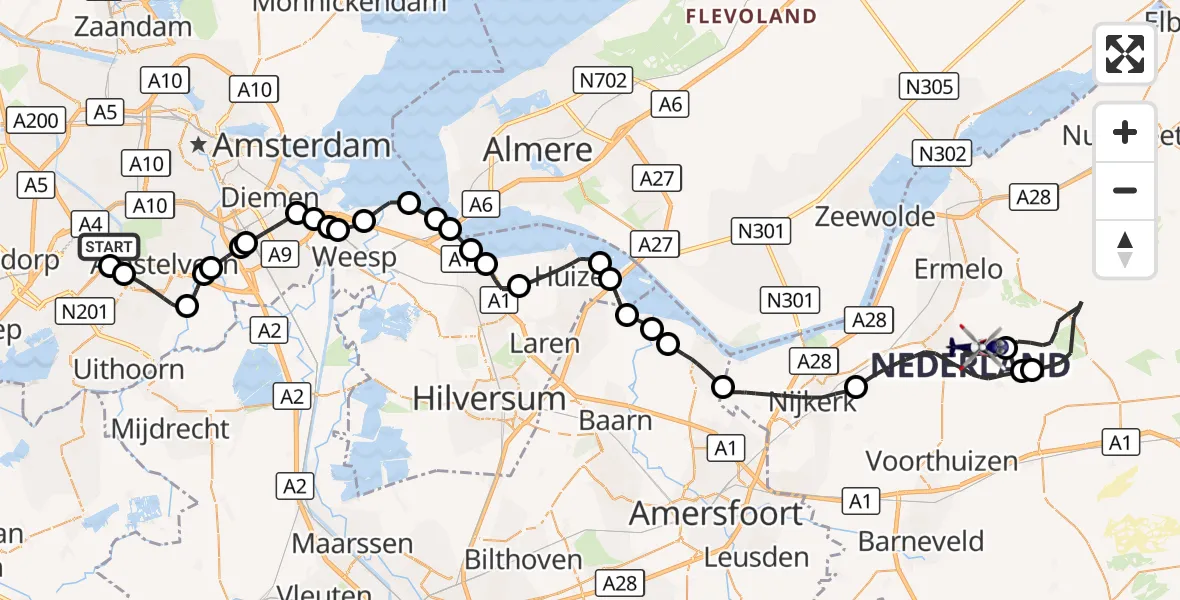 Vluchtroute Politiehelikopter Amsterdam Vliegveld Schiphol - Putten, 30 oktober 2026, 14:34