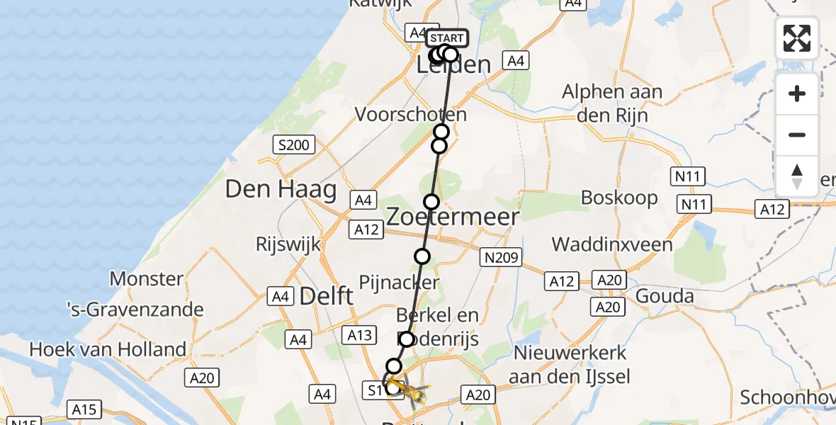 Vluchtroute Traumahelikopter Leiden - Rotterdam The Hague Airport, 30 oktober 2026, 17:49
