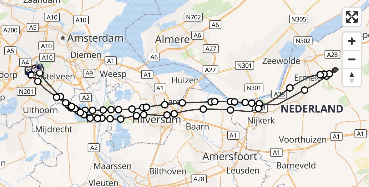 Vluchtroute Politiehelikopter Amsterdam Vliegveld Schiphol - Amsterdam Vliegveld Schiphol, 30 oktober 2026, 18:34