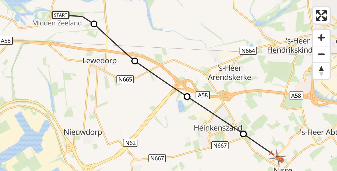 Vluchtroute Kustwachthelikopter Vliegveld Midden-Zeeland - Nisse, 31 oktober 2026, 11:32