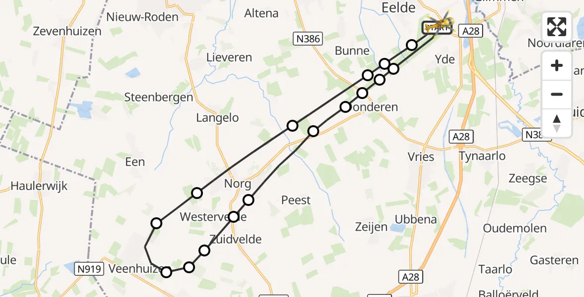 Vluchtroute Traumahelikopter Groningen Airport Eelde - Groningen Airport Eelde, 31 oktober 2026, 14:38