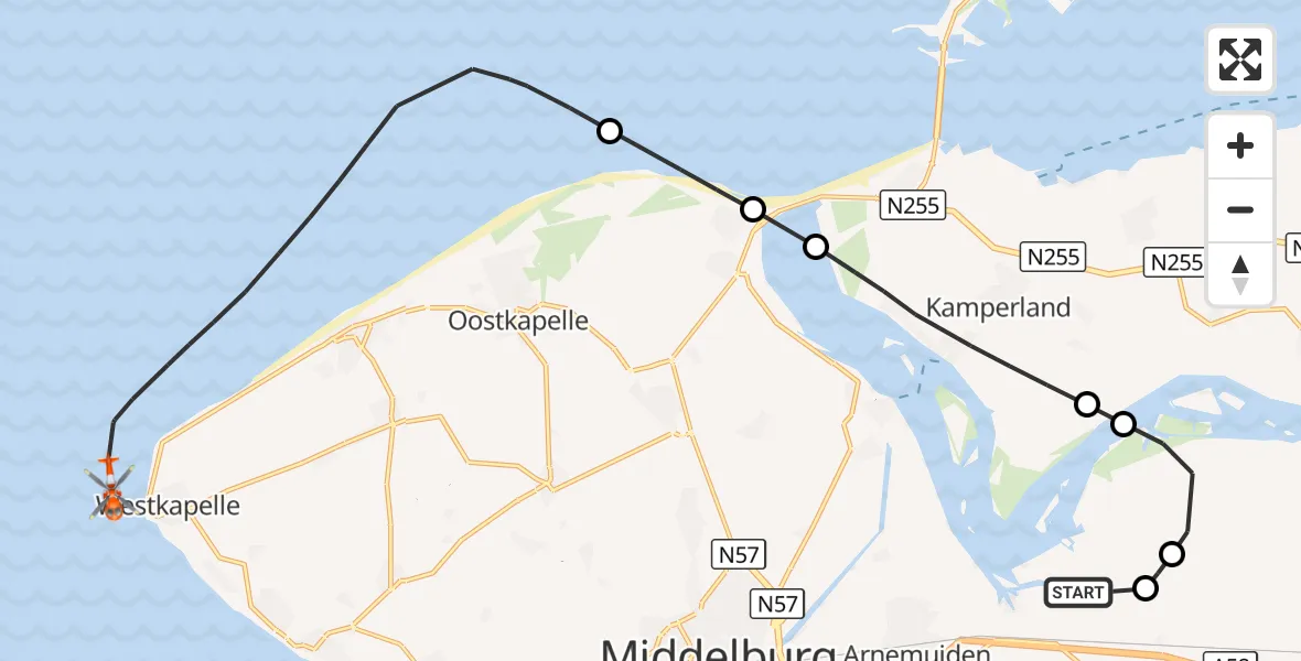 Vluchtroute Kustwachthelikopter Vliegveld Midden-Zeeland - Noordzee, 31 oktober 2026, 14:53