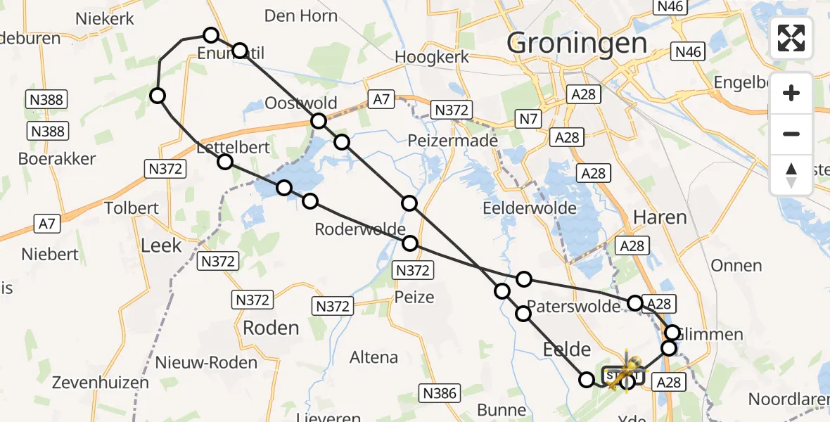 Vluchtroute Traumahelikopter Groningen Airport Eelde - Groningen Airport Eelde, 31 oktober 2026, 16:54