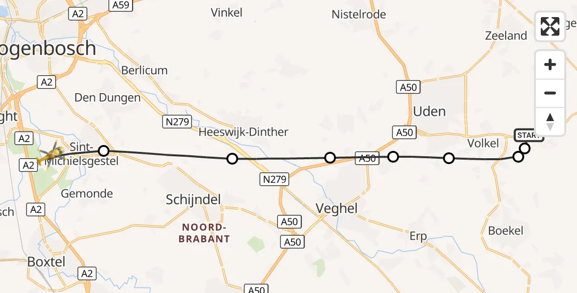 Vluchtroute Traumahelikopter Vliegbasis Volkel - Sint-Michielsgestel, 31 oktober 2026, 17:22