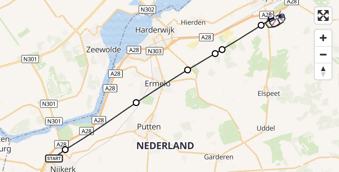 Vluchtroute Politiehelikopter Nijkerk - Nunspeet, 31 oktober 2026, 17:48