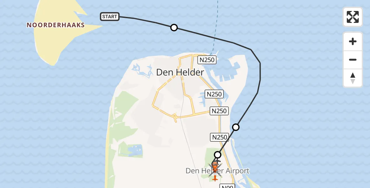 Vluchtroute Kustwachthelikopter Noordzee - Militair vliegveld De Kooy / Den Helder Airport, 31 oktober 2026, 17:48