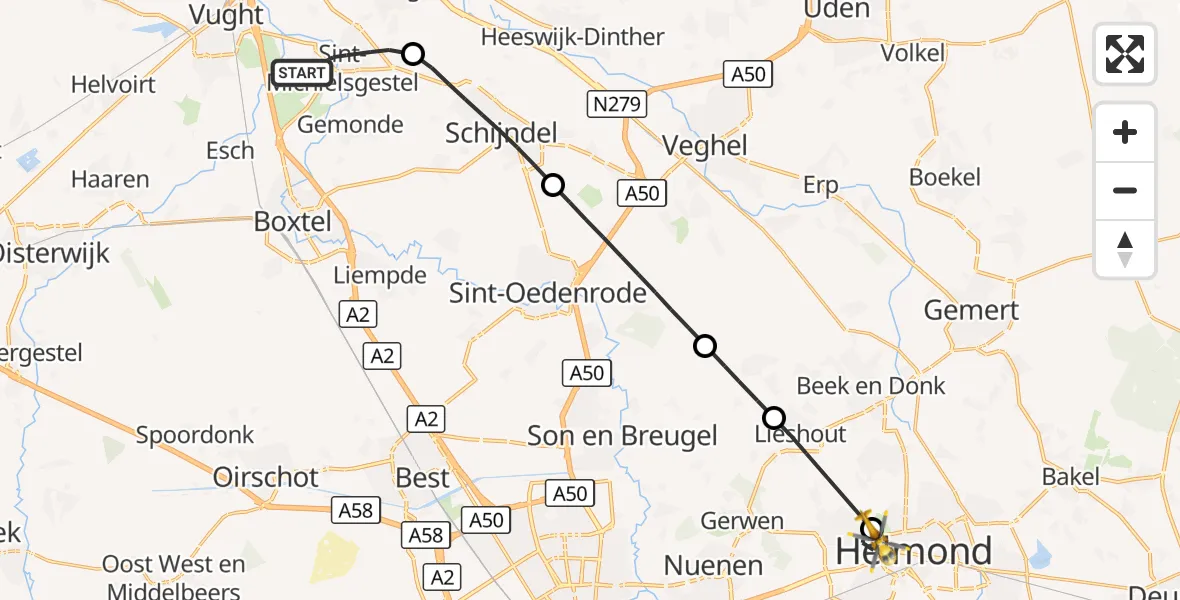Vluchtroute Traumahelikopter Sint-Michielsgestel - Helmond, 31 oktober 2026, 18:00