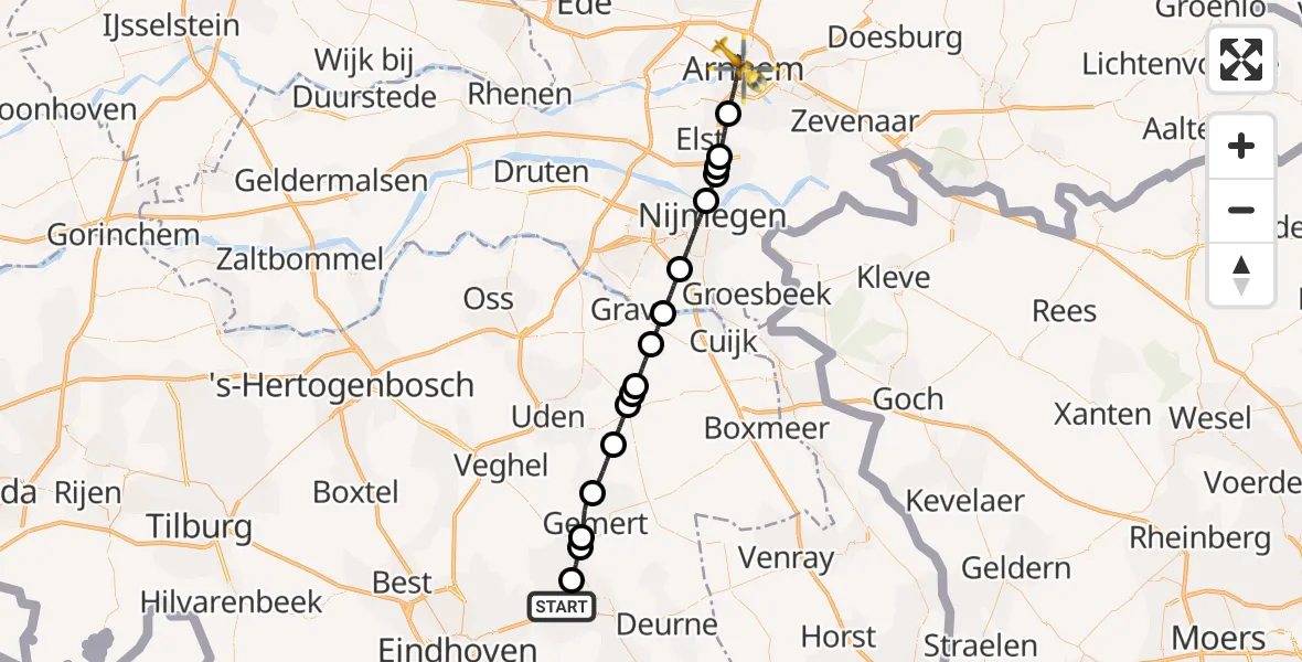 Vluchtroute Traumahelikopter Helmond - Arnhem, 31 oktober 2026, 18:38