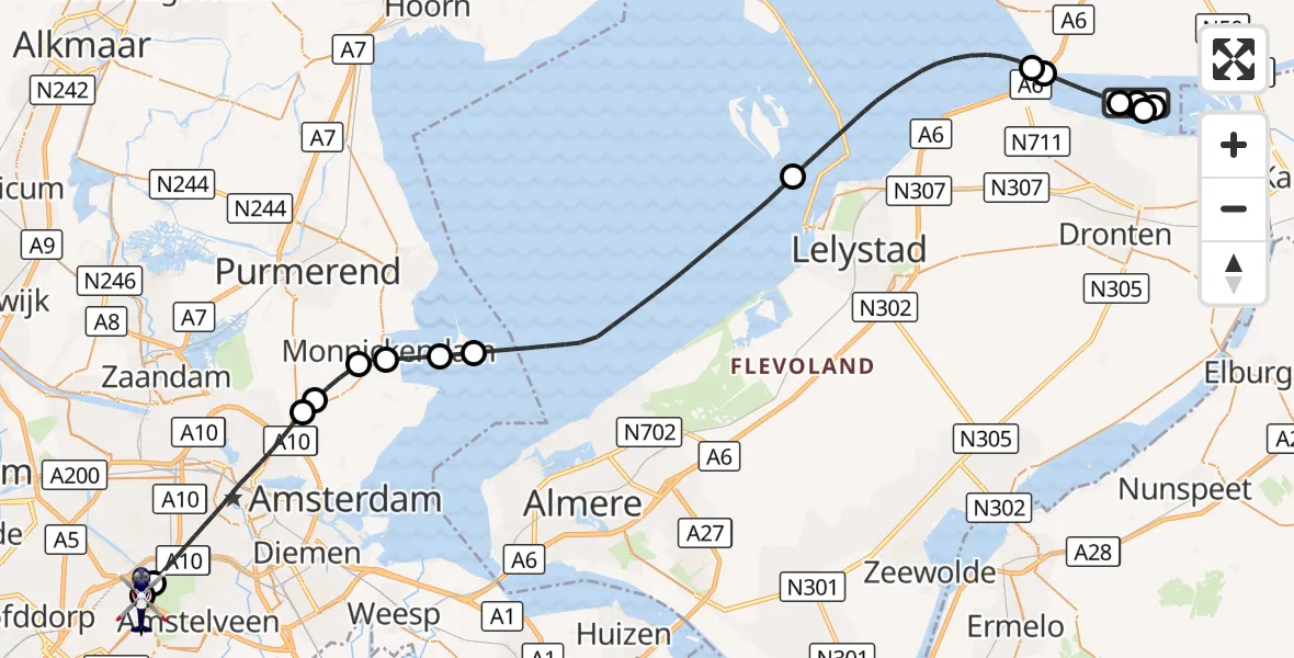 Vluchtroute Politiehelikopter IJsseloog - Amsterdam Vliegveld Schiphol, 31 oktober 2026, 18:43