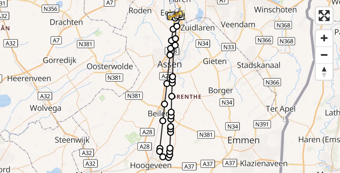Vluchtroute Traumahelikopter Groningen Airport Eelde - Groningen Airport Eelde, 31 oktober 2026, 18:51
