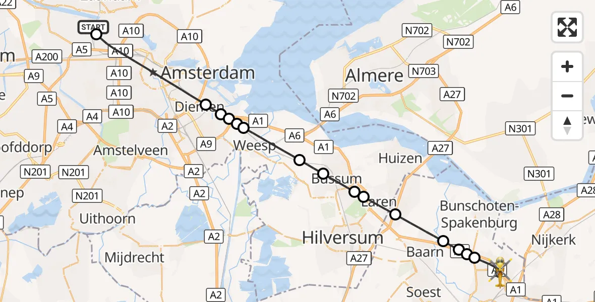 Vluchtroute Traumahelikopter Amsterdam Heliport - Amersfoort, 31 oktober 2026, 18:56