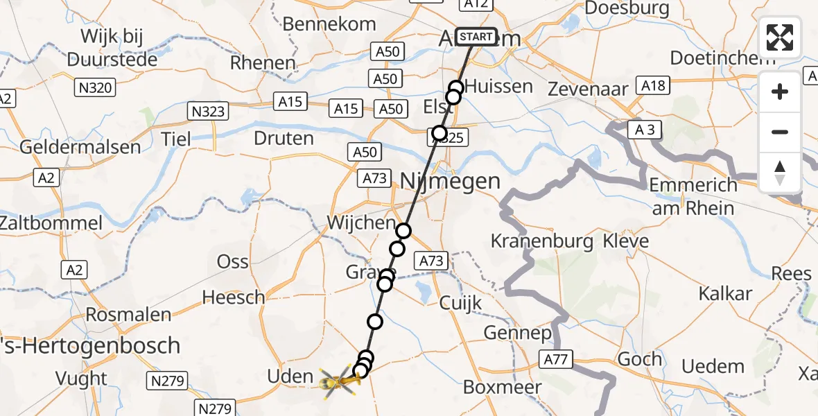 Vluchtroute Traumahelikopter Arnhem - Vliegbasis Volkel, 31 oktober 2026, 19:18