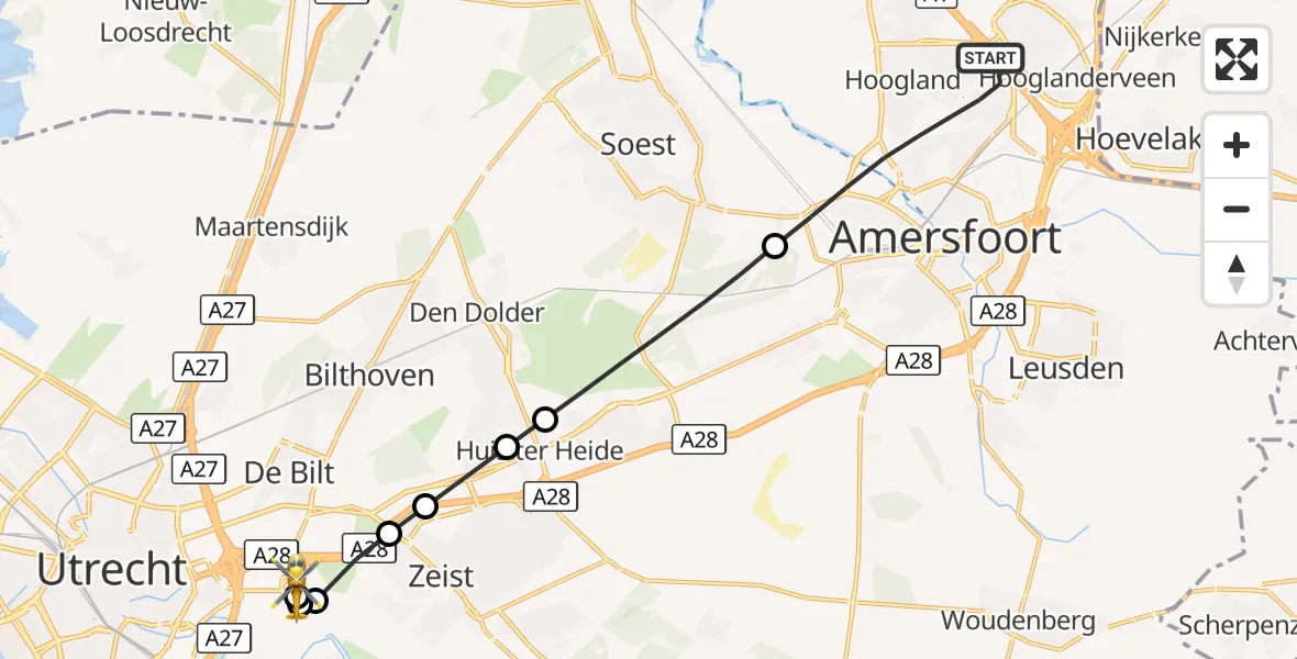 Vluchtroute Traumahelikopter Amersfoort - Universitair Medisch Centrum Utrecht, 31 oktober 2026, 19:39