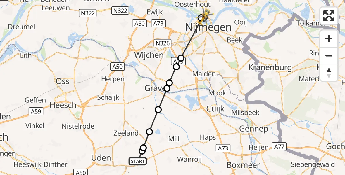 Vluchtroute Traumahelikopter Vliegbasis Volkel - Lent, 31 oktober 2026, 20:47